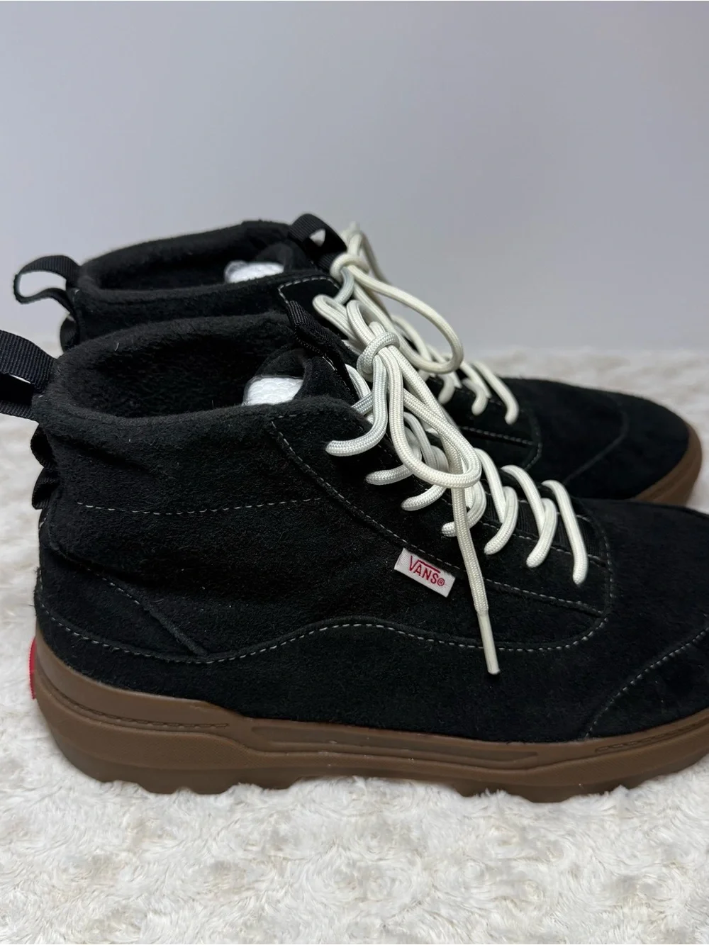 Vans Colfax MTE-1 Black Suede Chukka Boots with Brown Sole and White Laces